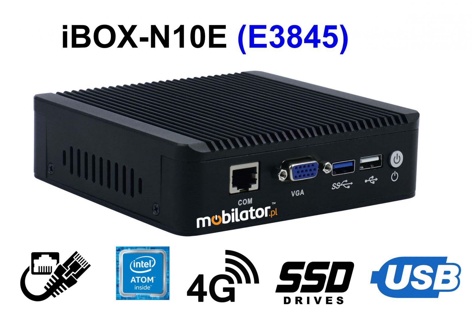 IBOX-N10E (E3845) - Tani Komputer przemysowy z portem VGA oraz 4x LAN RJ45